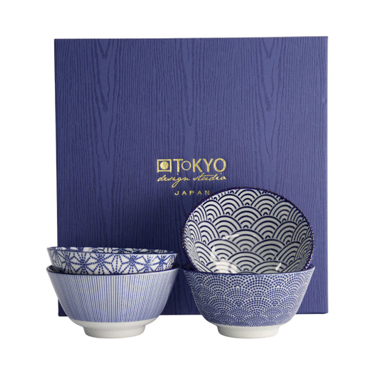 Nippon Mixed Rice Bowl Gift Set | Blue & White | 4 Piece