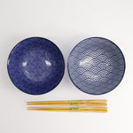 Nippon Tayo Bowl & Chopsticks Set | Blue & White | 4 Piece