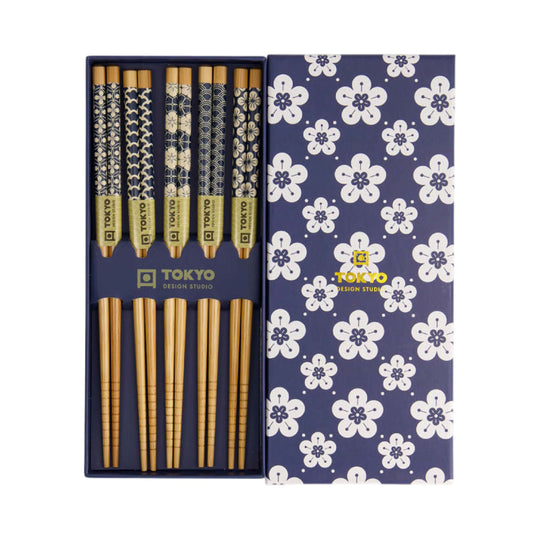 Sakura Chopstick Set | Blue & White | 5 Piece