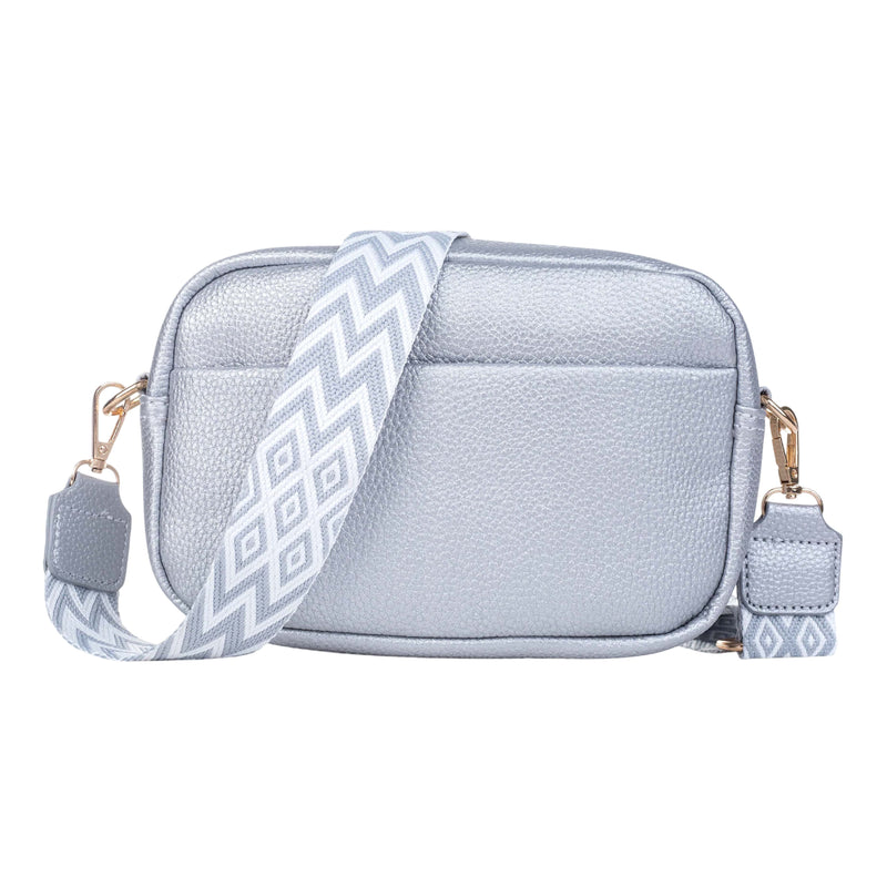 Vegan Leather Camera Bag with Woven Strap | Silver