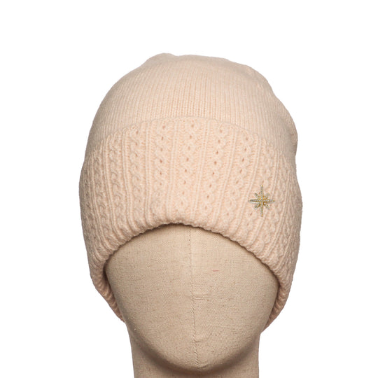 Women's Cable Knit Hat with Star Detail | Cream