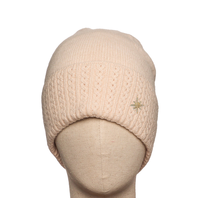 Women's Cable Knit Hat with Star Detail | Cream
