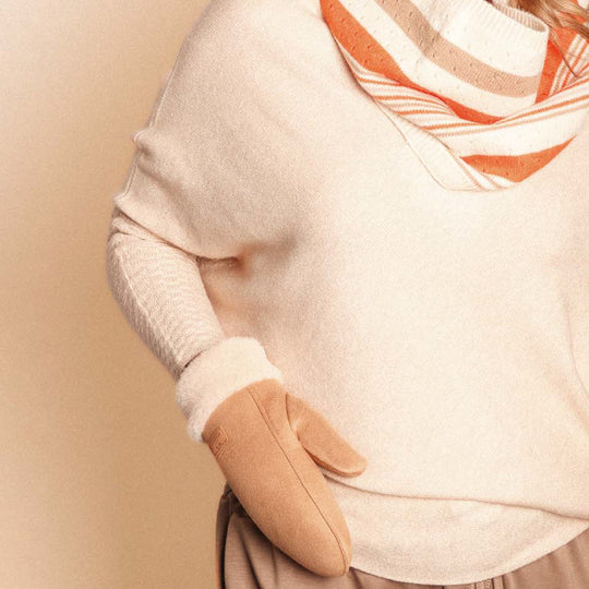 Women's Constellation Faux Sheepskin Mittens | Beige/Cream