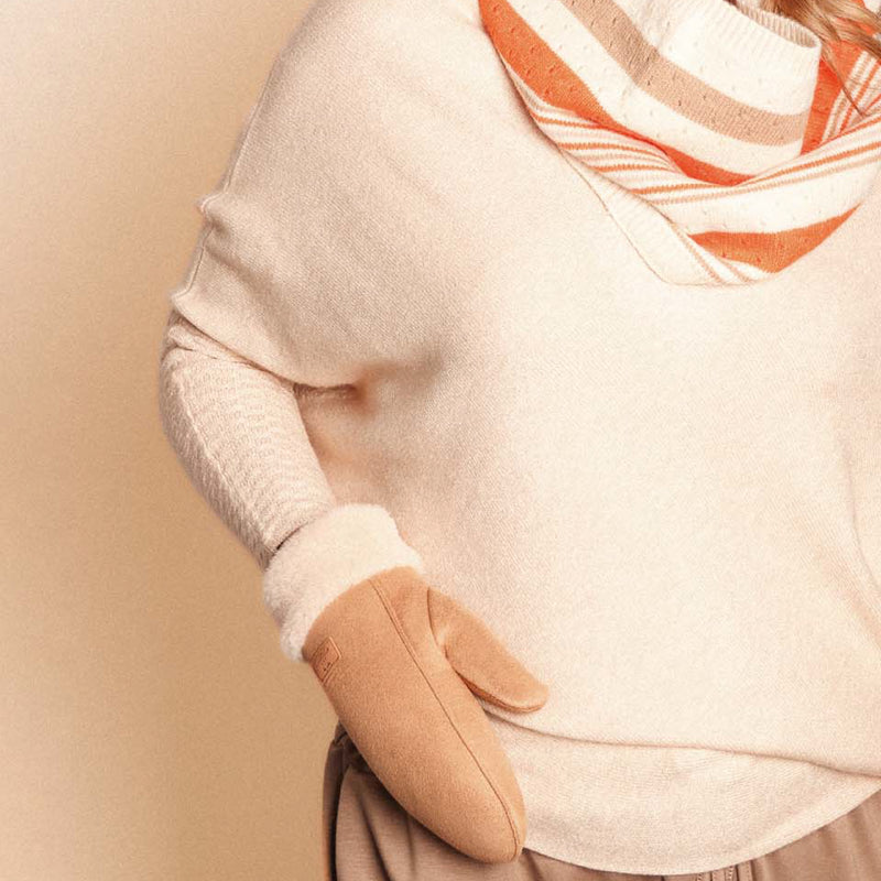 Women's Constellation Faux Sheepskin Mittens | Beige/Cream