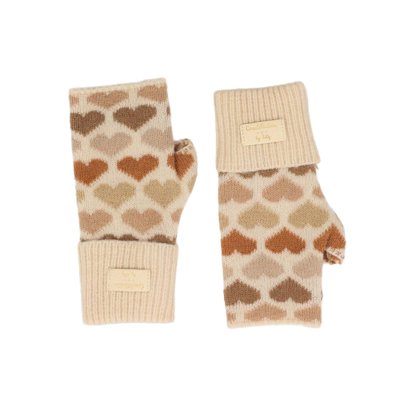 Women's Constellation Fingerless Gloves | Taupe Hearts