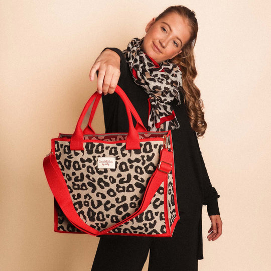 Women's Constellation Tote Bag with Crossbody Strap | Leopard Print