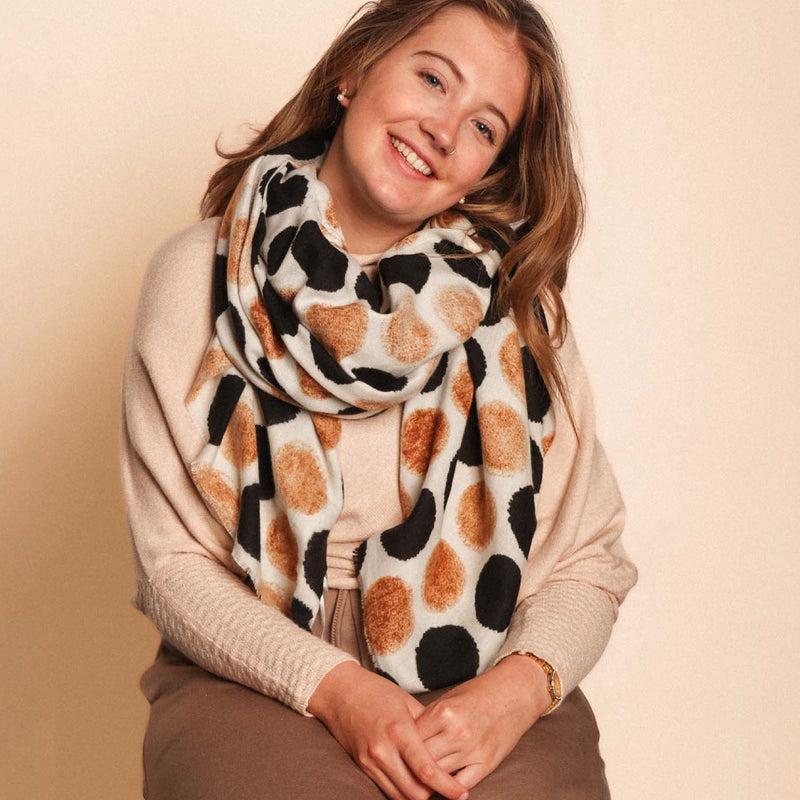 Women's Midweight Spotty Print Scarf | Cream