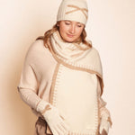 Women's Winter Beanie Hat with Knitted Bow Detail | Cream/Beige