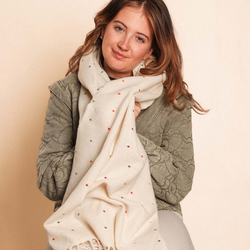 Women's Winter Dot Print Scarf | Cream
