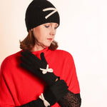 Women's Winter Gloves with Knitted Bow Detail | Black/Cream