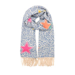 Women's Winter Leopard Print Scarf with Stars | Blue