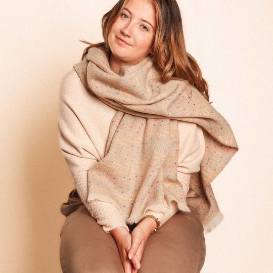 Women's Winter Tweed Scarf with Speckled Detail | Cream