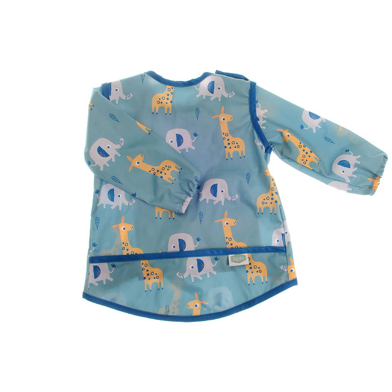 Giraffe & Elephant Coverall Feeding Bib | Blue