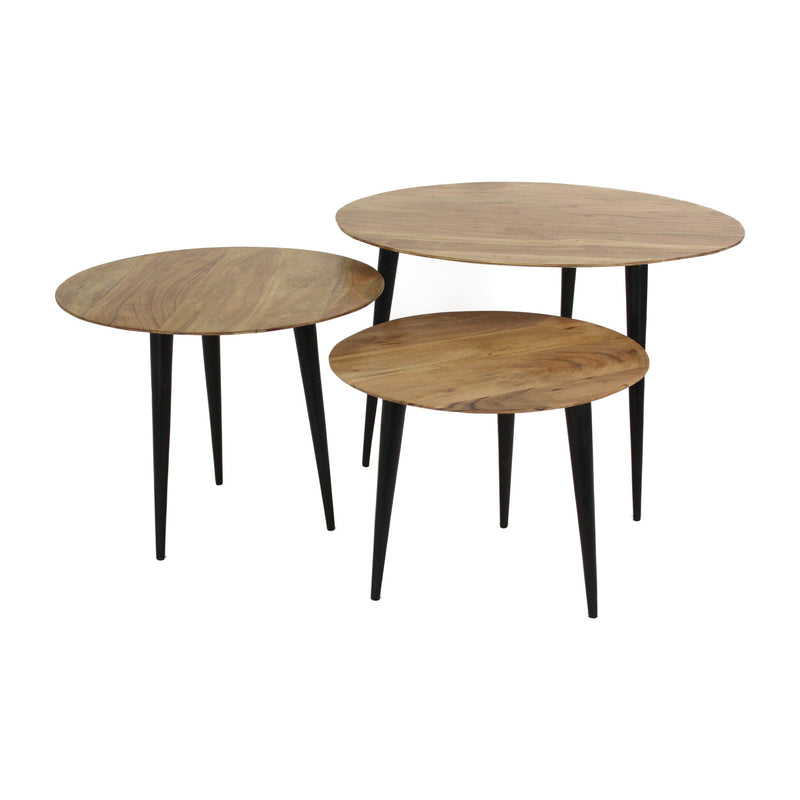 Wooden Nesting Table Set | Brown & Black | 3-Piece