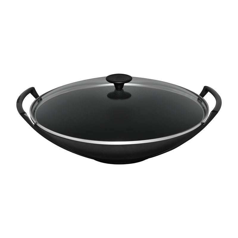 Cast Iron Wok with Glass Lid | Satin Black | 36cm