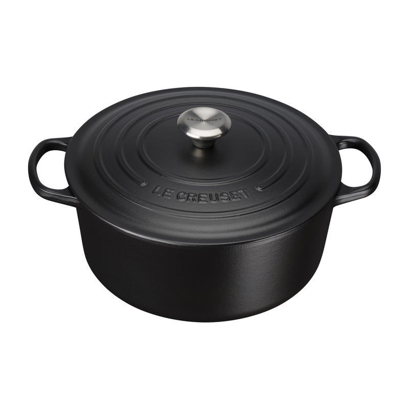 Round Cast Iron Casserole Dish | Satin Black | 22cm