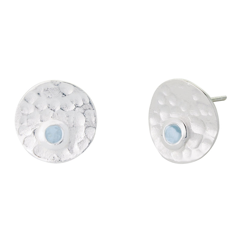 Dottie Stud Earrings | Hammered Effect | Sterling Silver & Blue Topaz