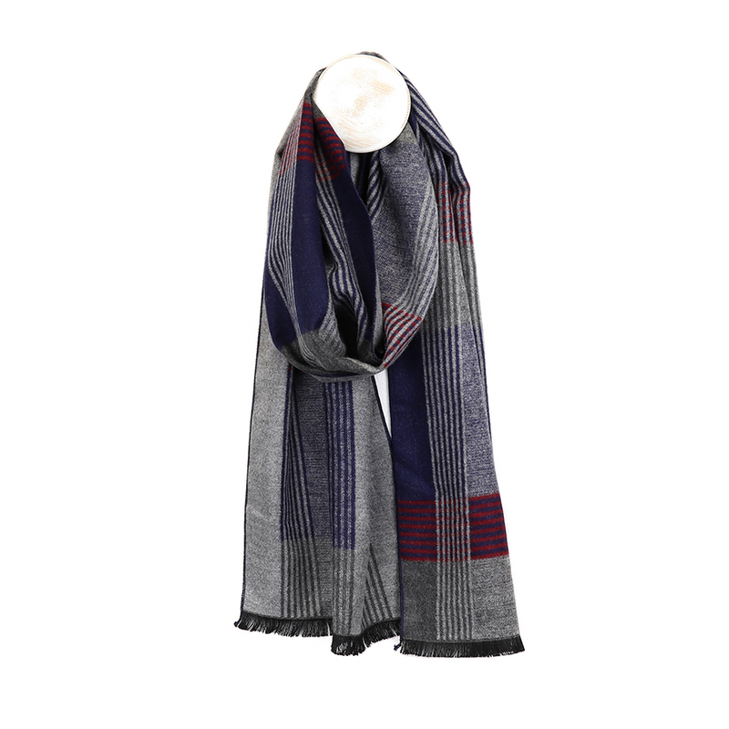 Men's Checked Chevron Scarf | Navy Grey Mix