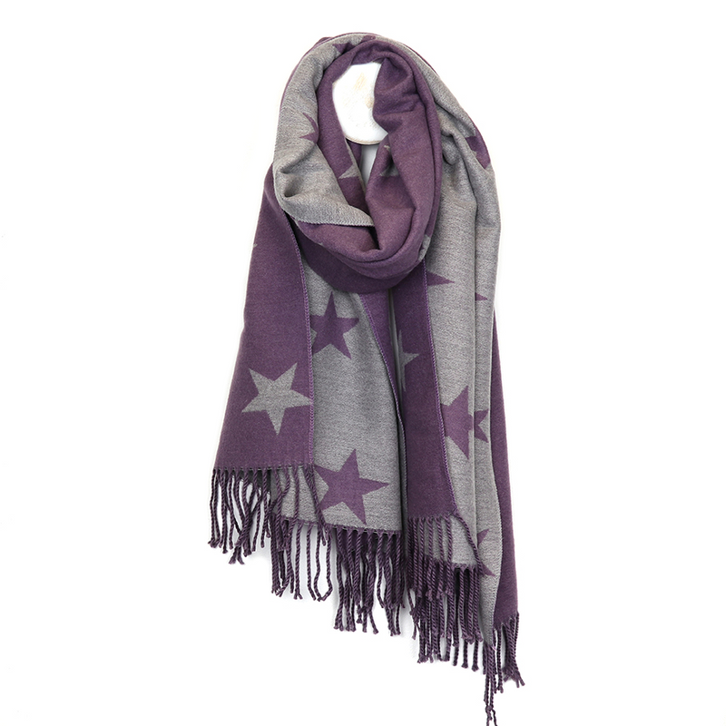 Reversible Star Print Scarf | Lilac Grey Mix