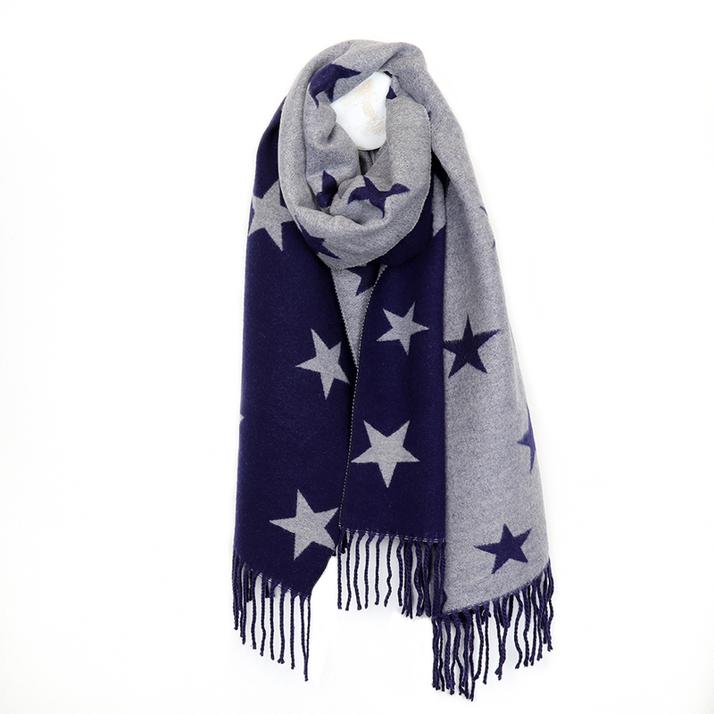 Reversible Star Print Scarf | Navy/Grey