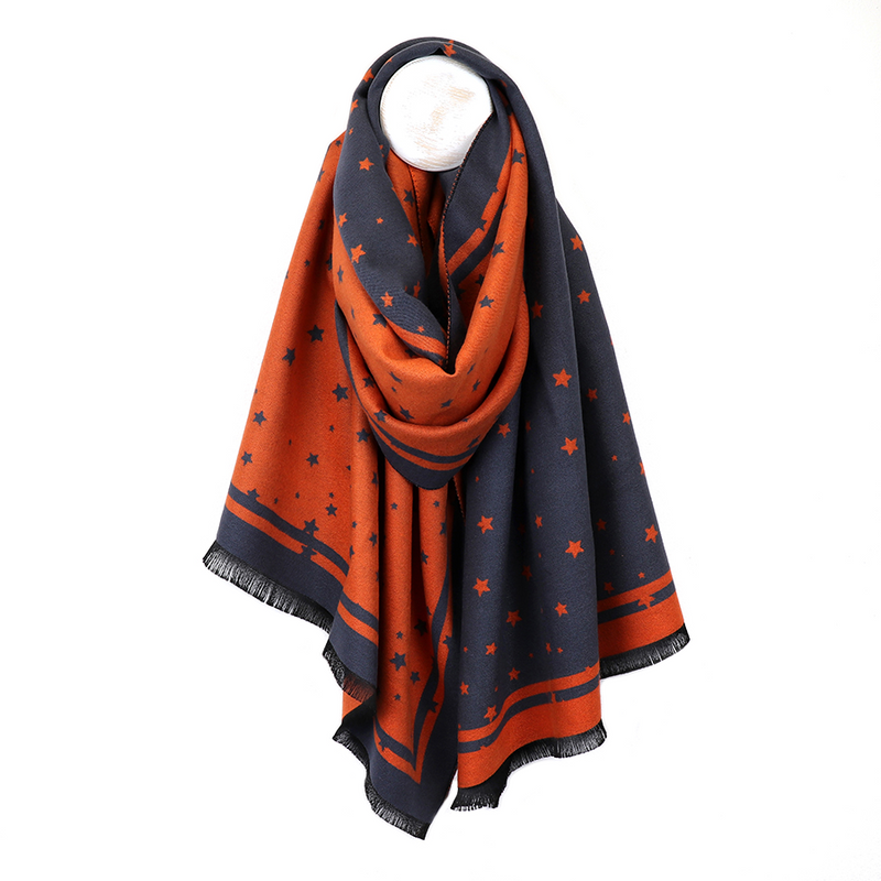 Reversible Star Print Scarf | Orange Grey Mix