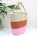 Colour Block Rope Beach Bag | Pink Mix