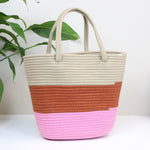 Colour Block Rope Beach Bag | Pink Mix