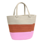 Colour Block Rope Beach Bag | Pink Mix