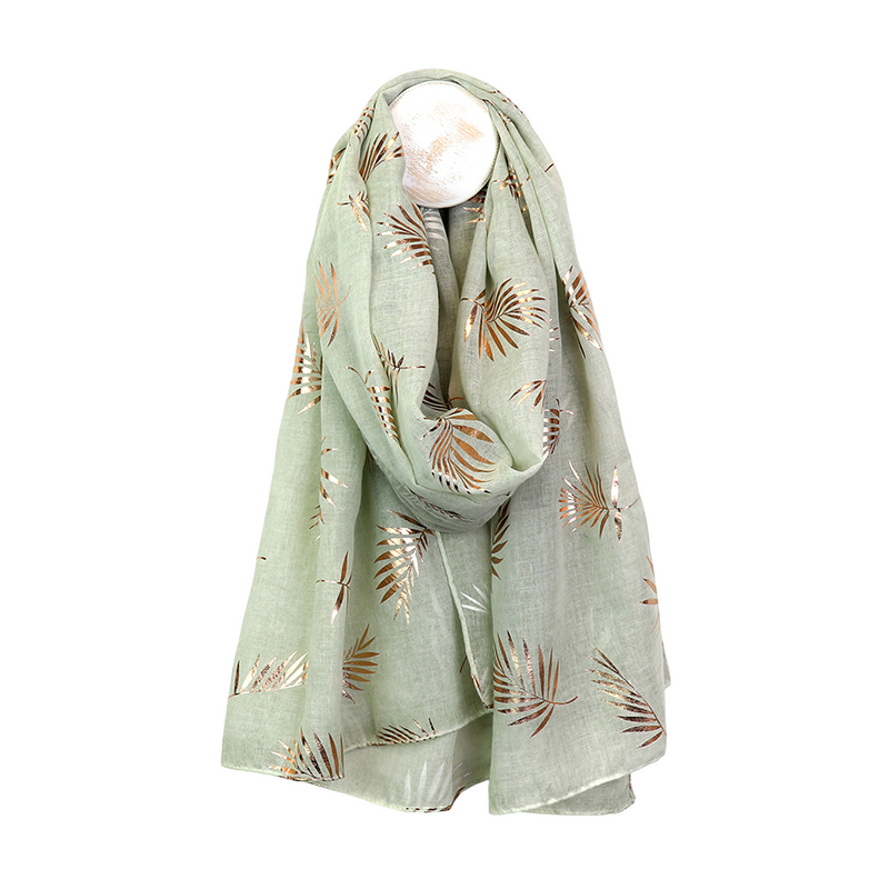 Palm Print Scarf | Washed Green with Gold Foil