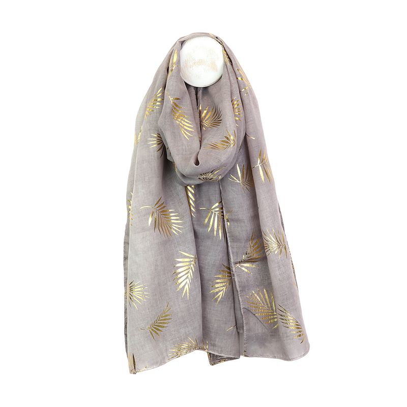 Palm Print Scarf | Washed Grey with Gold Foil