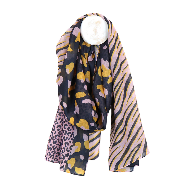 Triple Animal Print Scarf | Navy Pink Mix