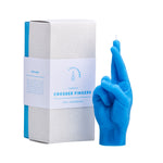 Crossed Fingers Hand Gesture Candle | Blue