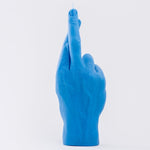 Crossed Fingers Hand Gesture Candle | Blue