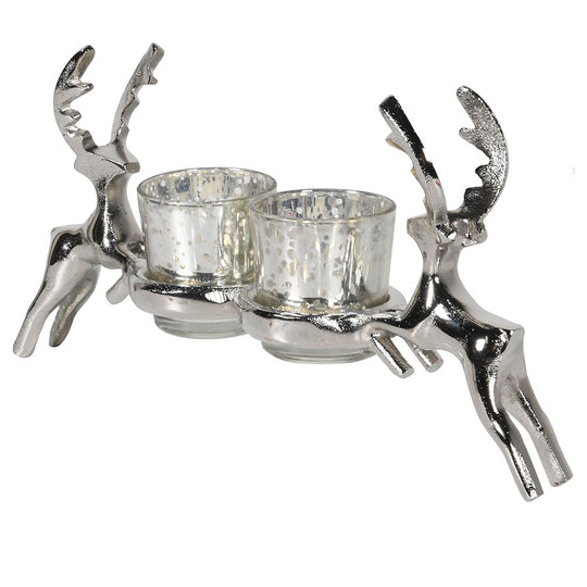 Double Stag Candle Holder | Silver