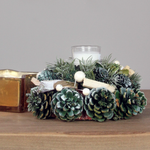 Fir & Pinecone Christmas Candle Holder | Green