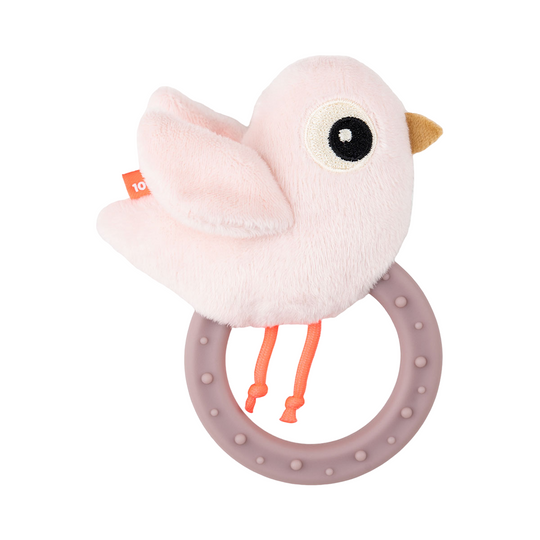 Birdee Sensory Rattle with Teether | Powder Pink