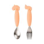 Deer Friends Easy-Grip Spoon & Fork Set | Coral