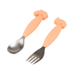 Deer Friends Easy-Grip Spoon & Fork Set | Coral