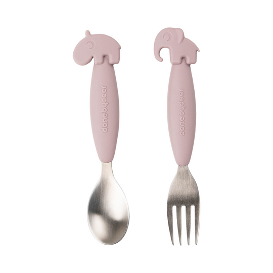 Deer Friends Easy-Grip Spoon & Fork Set | Powder Pink