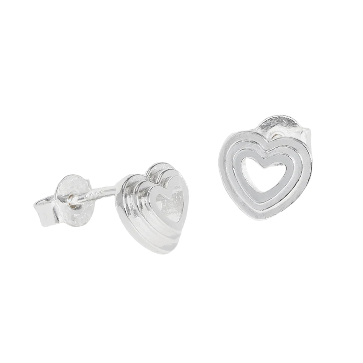 Layered Heart Stud Earrings | Silver Plated