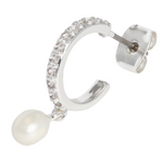 Pearl CZ Hoop Earrings | Silver Plated