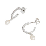 Pearl CZ Hoop Earrings | Silver Plated