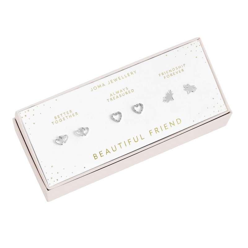 'Beautiful Friend' Celebration Earring Set | Silver Plated | 3 Piece