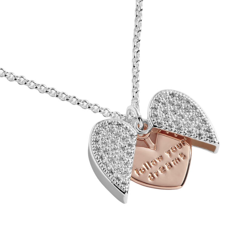 Secret Sentiment 'Follow Your Dreams' Locket Necklace | Silver & Rose Gold Plated