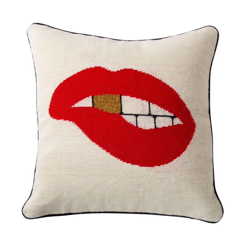 Lips Bitten Needlepoint Cushion | 46cm