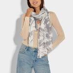 Palm Leaf Scarf | Grey & White