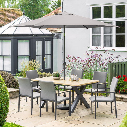 Venice 6 Seat Dining Set with Stacking Armchair & 3m Parasol