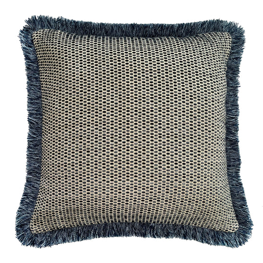 Chicago Threaded Jacquard Cushion with Fringe | Navy | 45x45cm
