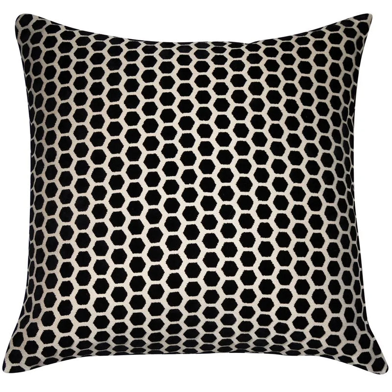 Hexagonal Cut Velvet Jorvik Cushion | Black | 43x43cm