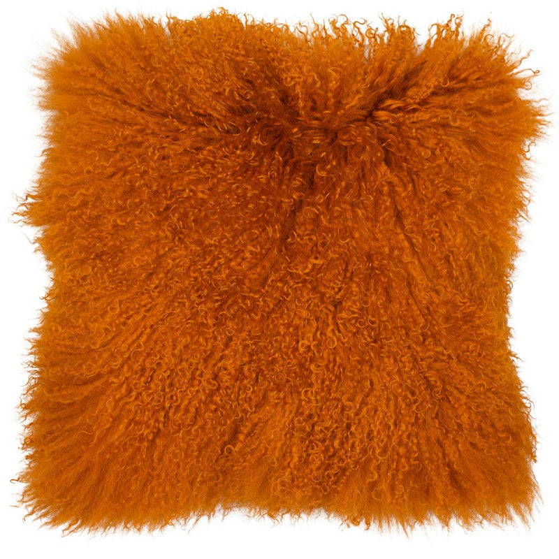 Tibetan Lambswool & Suede Cushion | Mongolian Orange | 40x40cm